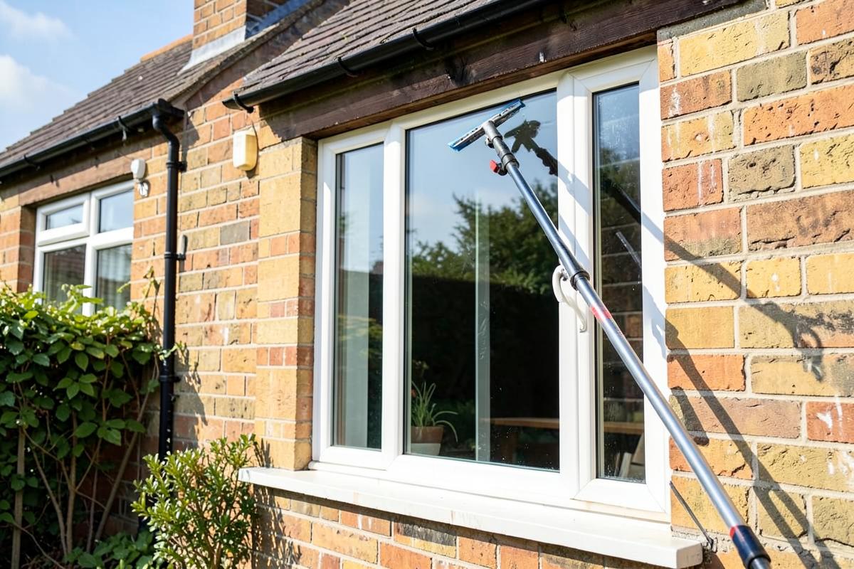 House windows being cleaned to a clear, streak-free finish